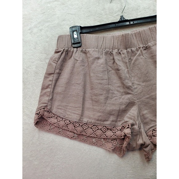 Aéropostale Bermuda Shorts Women Size Medium Brown Lace Trim Linen Elastic Waist - Picture 4 of 6